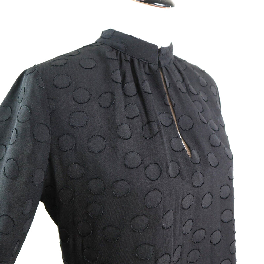 Ann Taylor Size Petite M Keyhole Neck Blouse Tie Black Polka Dot - Picture 6 of 11